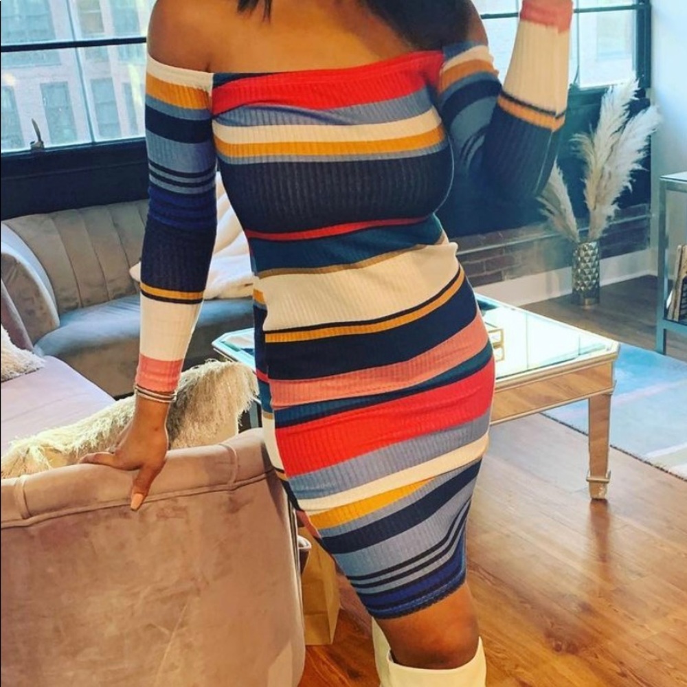 Off the shoulder striped midi dress